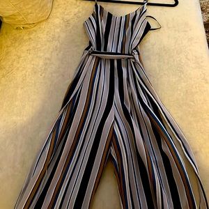 Gray striped romper